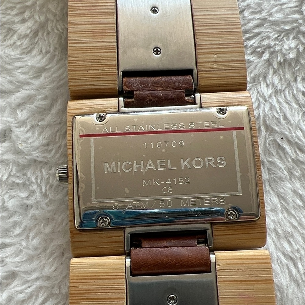 Michael Kors Silver And Brown Rectangular Watch - image 6